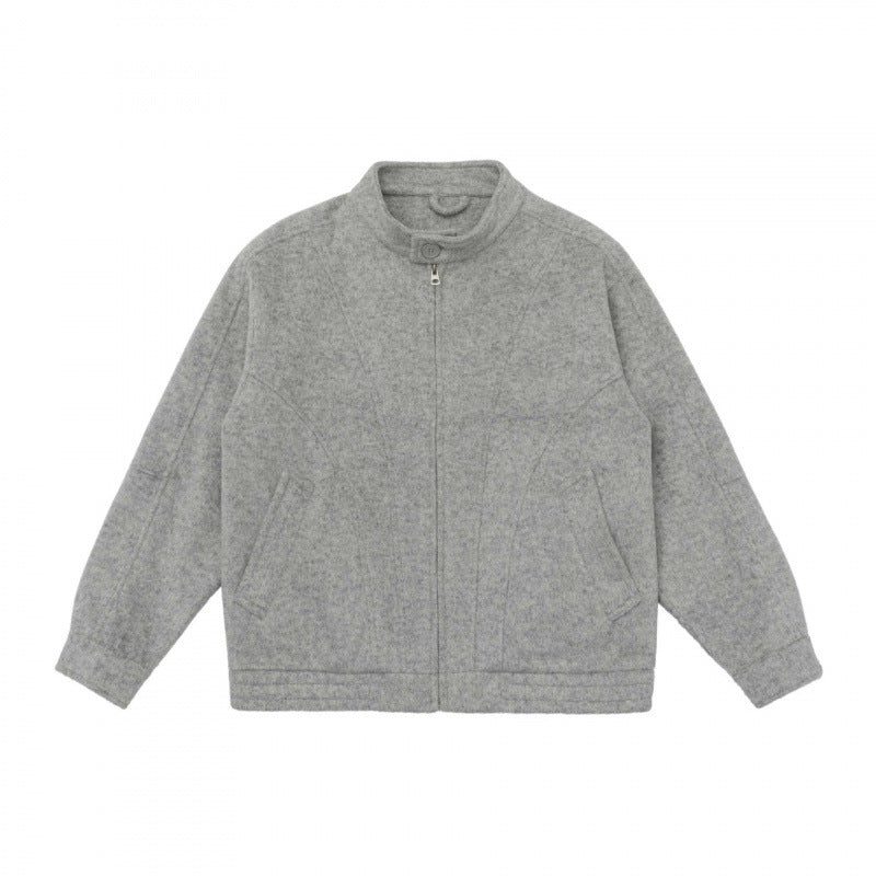 [Unisex] Boxy Wollmix-Zipjacke im Overshirt‑Stil mit kurzem Stehkragen Nord Taschen