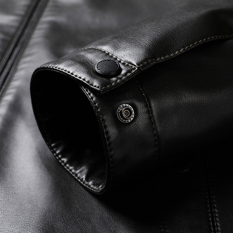 Herren Slim-Fit Kunstleder-Blouson mit Stehkragen und verdeckter Reißverschluss Nord Taschen