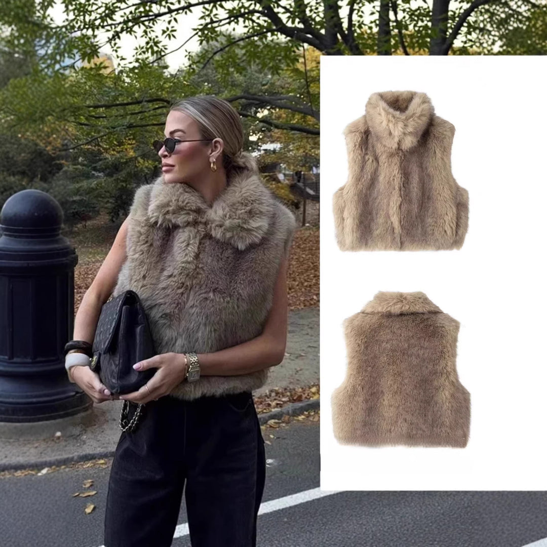 Damen Ärmellose Teddy‑Plüschweste mit hohem Stehkragen und dichtem Hochflor Nord Taschen