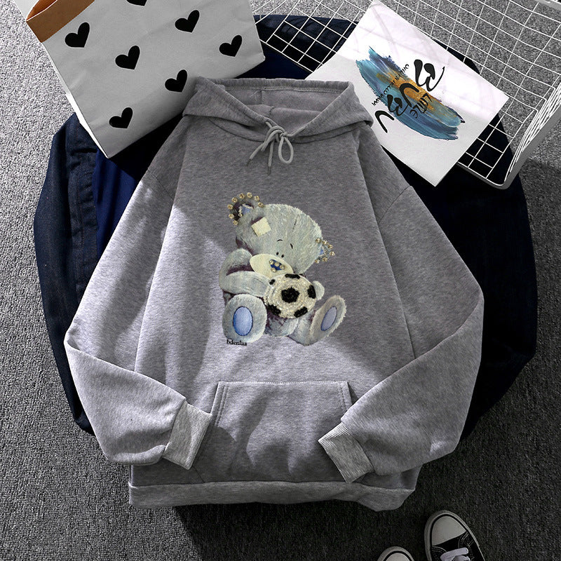 Damen nan kuscheliger Kapuzenpullover mit Teddy-Applikation, weichem Fleece-Futter und Kängurutasche Nord Taschen