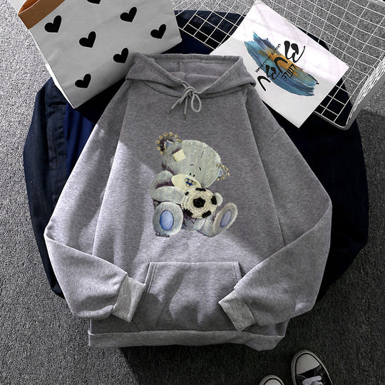 Damen nan kuscheliger Kapuzenpullover mit Teddy-Applikation, weichem Fleece-Futter und Kängurutasche Nord Taschen