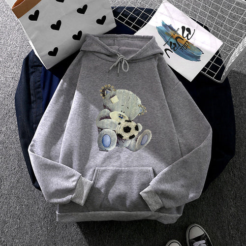 Damen nan kuscheliger Kapuzenpullover mit Teddy-Applikation, weichem Fleece-Futter und Kängurutasche Nord Taschen