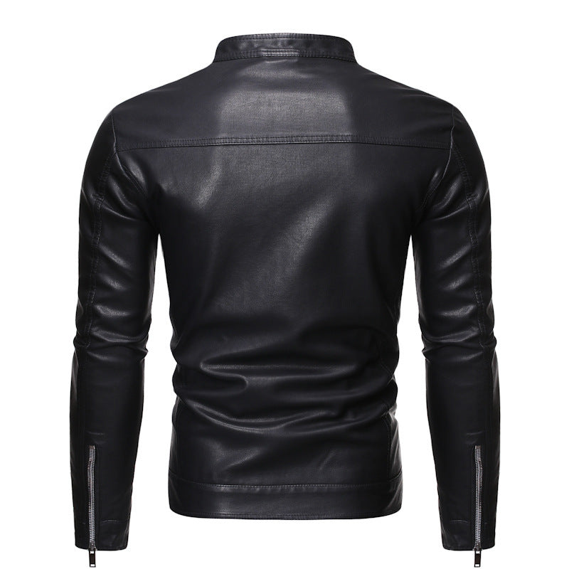 Herren Slim-Fit Lederoptik-Blouson im Racer-Minimalstil mit Druckknopf-Stehkragen Nord Taschen