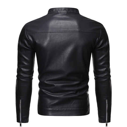Herren Slim-Fit Lederoptik-Blouson im Racer-Minimalstil mit Druckknopf-Stehkragen Nord Taschen