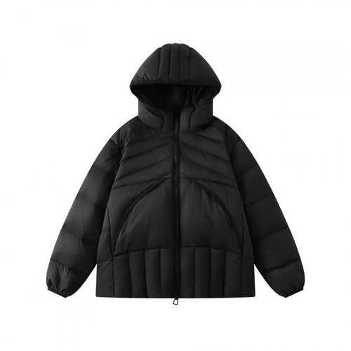 Unisex Kurz geschnittene wattierte Kapuzenjacke im Boxy-Pufferstil mit geometrischer Steppung Nord Taschen