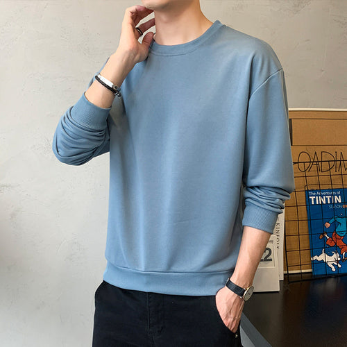 Herren Minimalistisches Rundhalsausschnitt-Sweatshirt aus Baumwollmix mit gerippten Bündchen Nord Taschen