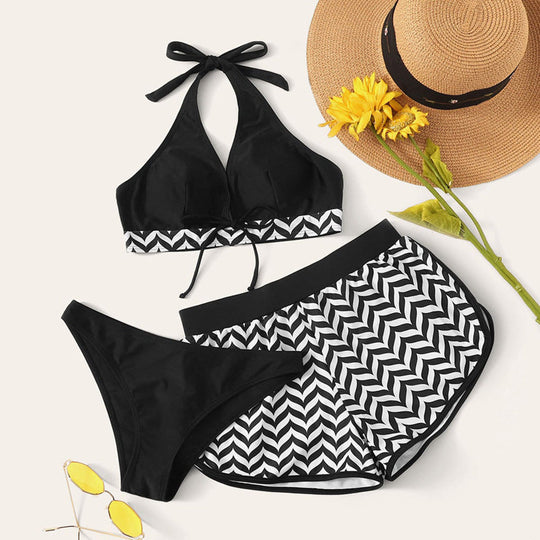Damen Sportliches Bikini-Set mit hochgeschlossenem Oberteil und lässigen Shorts Nord Taschen