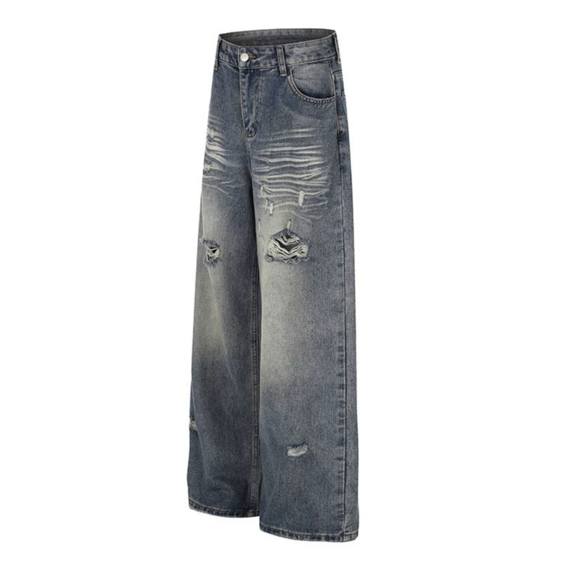 Damen Weite Destroyed Denim-Culotte-Jeans mit hoher Taille und Used-Effekt Nord Taschen