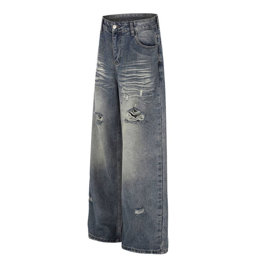 Damen Weite Destroyed Denim-Culotte-Jeans mit hoher Taille und Used-Effekt Nord Taschen