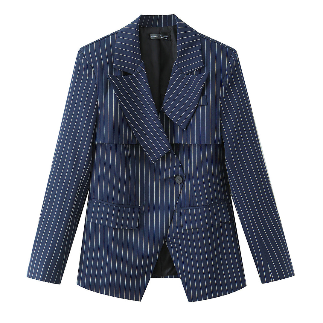 Damen Nadelstreifen-Tailored-Blazer mit markantem Revers, Pattentaschen und taillierter Silhouette Nord Taschen