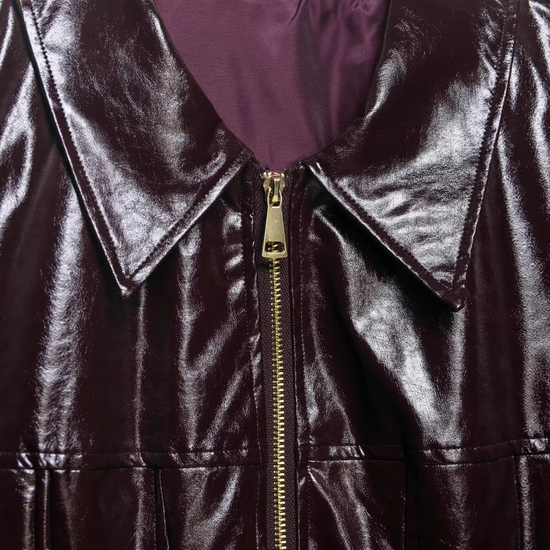 Damen kurzes glänzendes Biker-Blouson in Lederoptik mit betonter Schulterpartie Nord Taschen