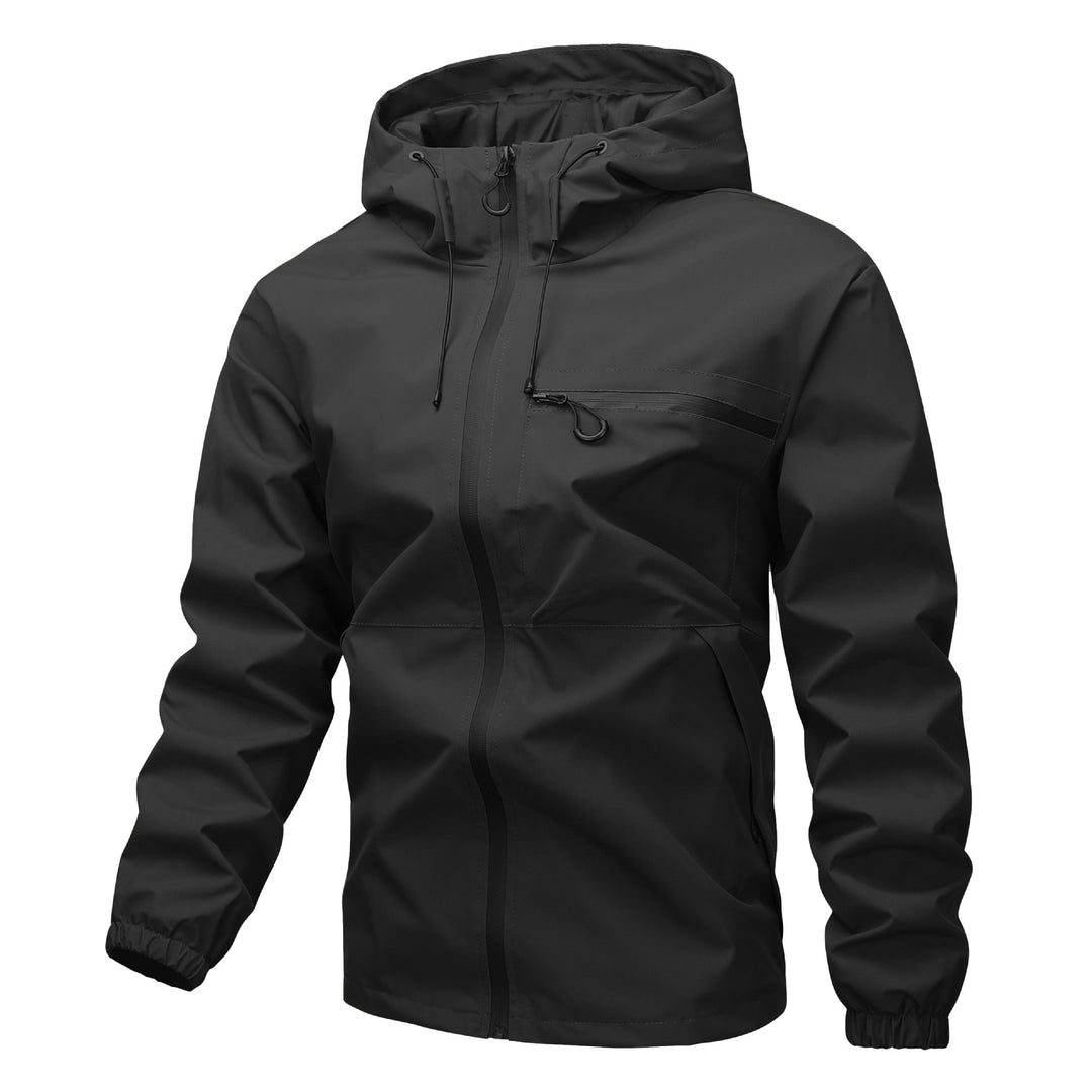 Herren Leichte dreilagige Softshell-Regenjacke mit verschweißten Reißverschlüssen, Kapuze und Brustreißverschluss Nord Taschen