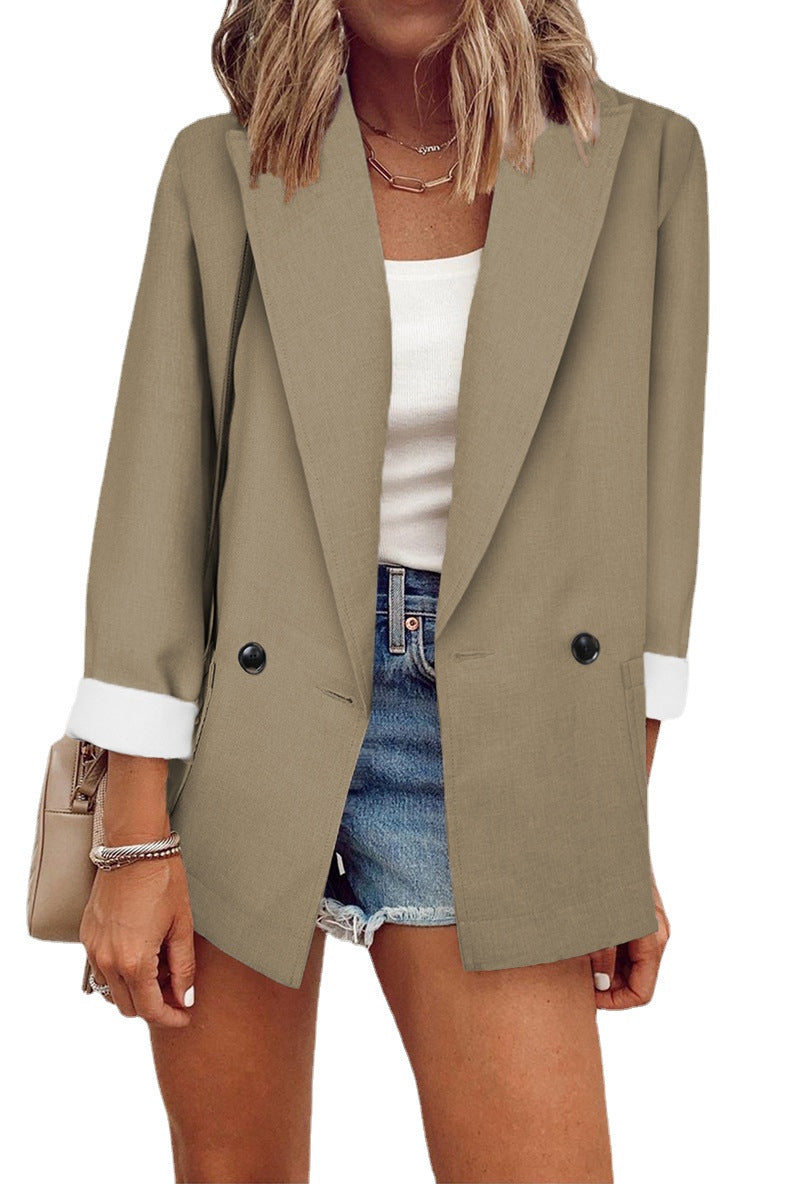 Damen Lockerer Longline-Blazer mit aufgekrempelten Ärmeln und zweireihiger Knopfleiste Nord Taschen