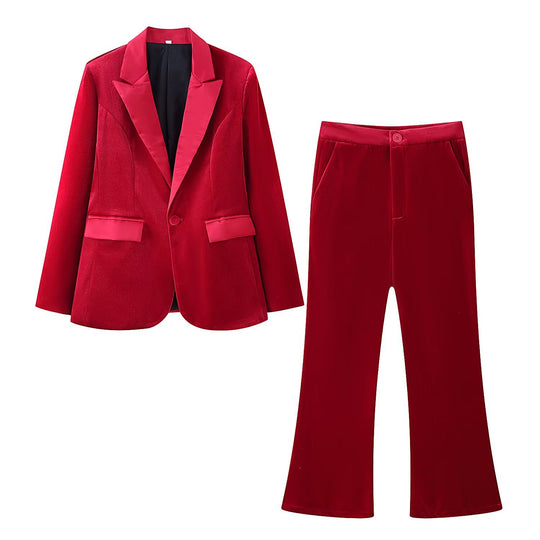 Damen Samt-Blazer mit Satin-Revers und taillierten Abnähern Nord Taschen