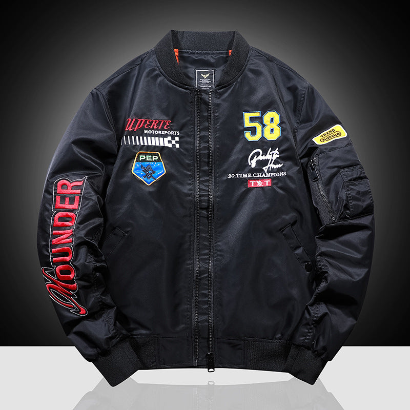 Herren Patchverzierte Piloten‑Bomberjacke aus Nylon mit Ärmeltasche und Rippbündchen Nord Taschen
