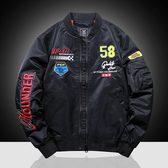 Herren Patchverzierte Piloten‑Bomberjacke aus Nylon mit Ärmeltasche und Rippbündchen Nord Taschen