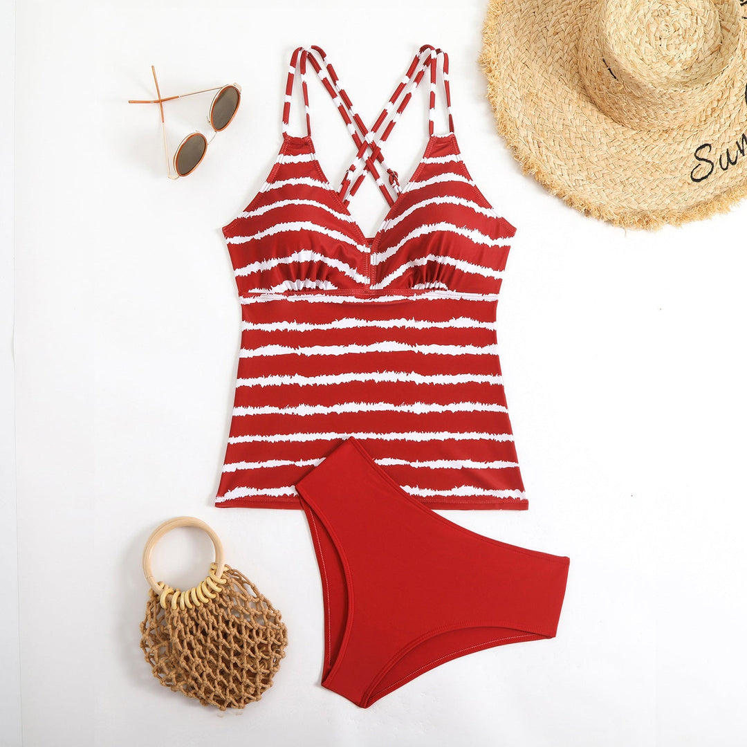 Damen Tankini mit Verstellbaren Trägern und Elegantem Streifenmuster