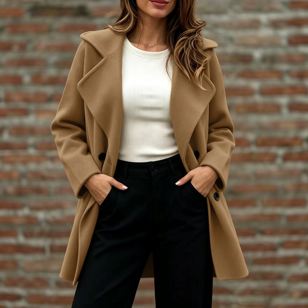 Damen Doppelreihiger Wollmantel mit Oversize-Revers Nord Taschen