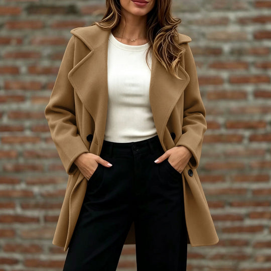 Damen Doppelreihiger Wollmantel mit Oversize-Revers Nord Taschen