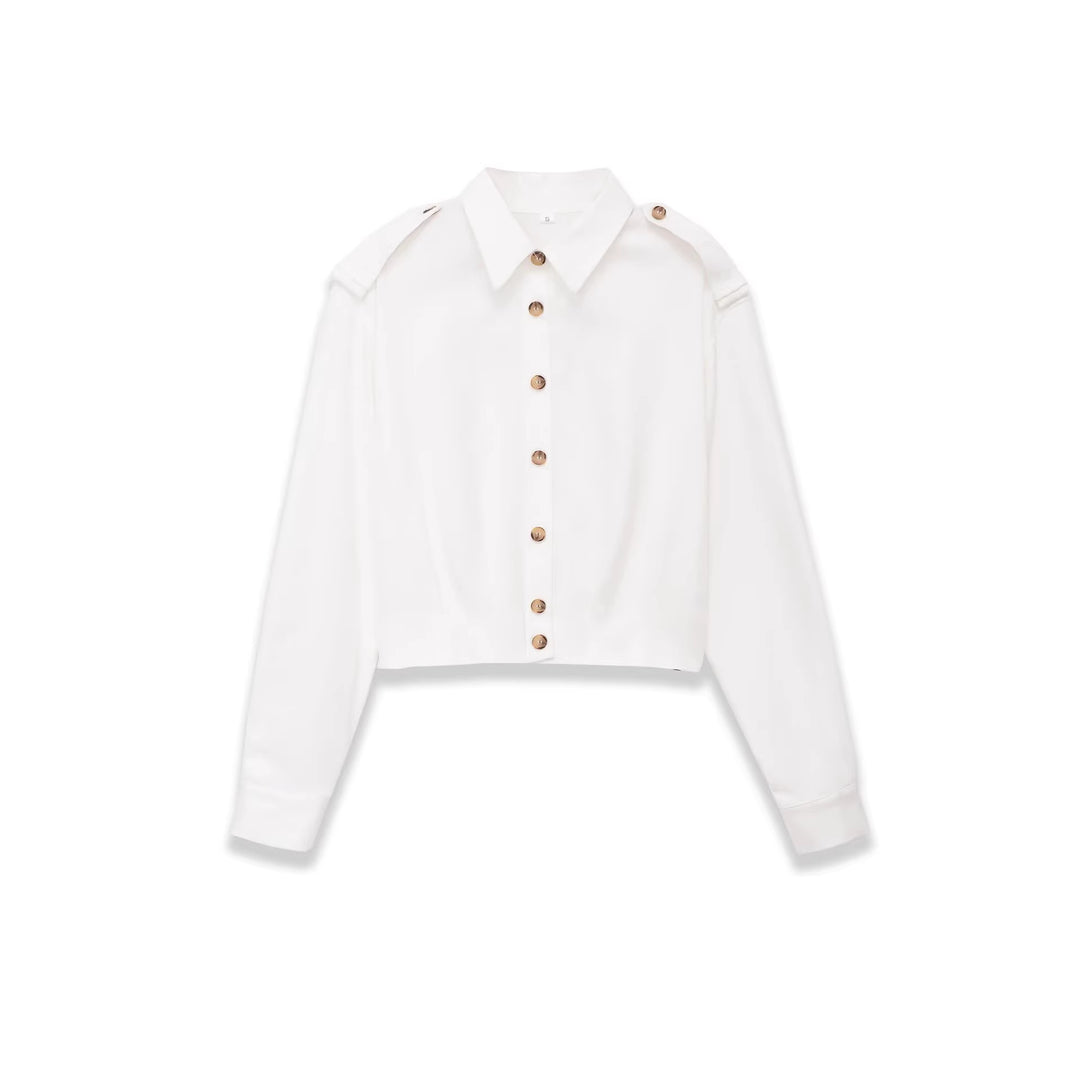Damen Cropped-Hemdjacke mit Epauletten und taillierenden Abnähern Nord Taschen
