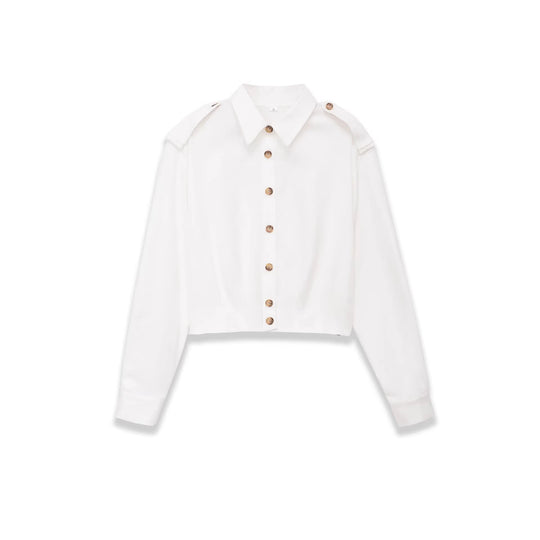 Damen Cropped-Hemdjacke mit Epauletten und taillierenden Abnähern Nord Taschen