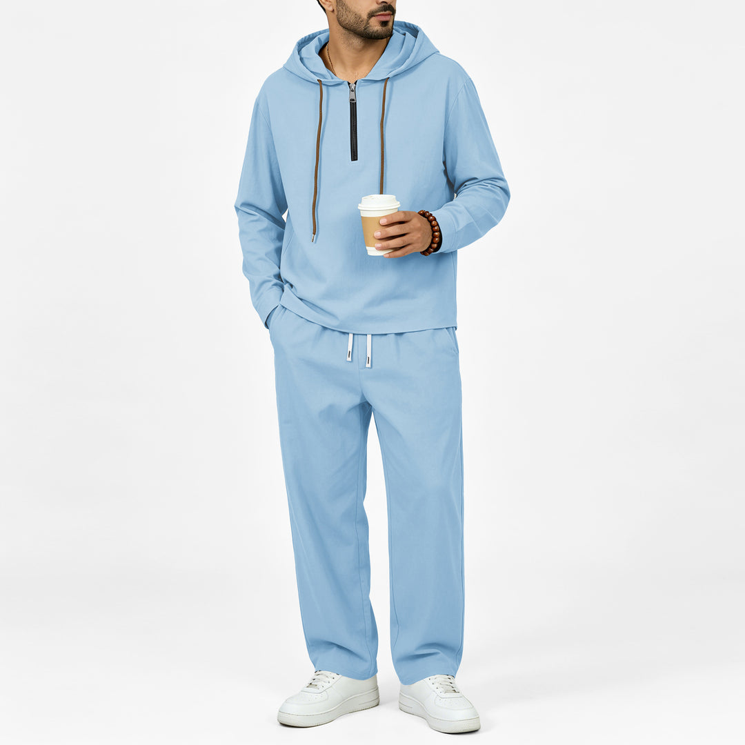 Herren Leichter Halbzip-Kapuzenpullover im Relaxed-Fit mit Kordelzug Nord Taschen
