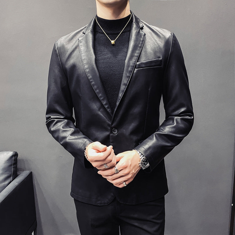 Herren Slim-Fit Lederblazer mit taillierter Silhouette und klassischem Reverskragen Nord Taschen