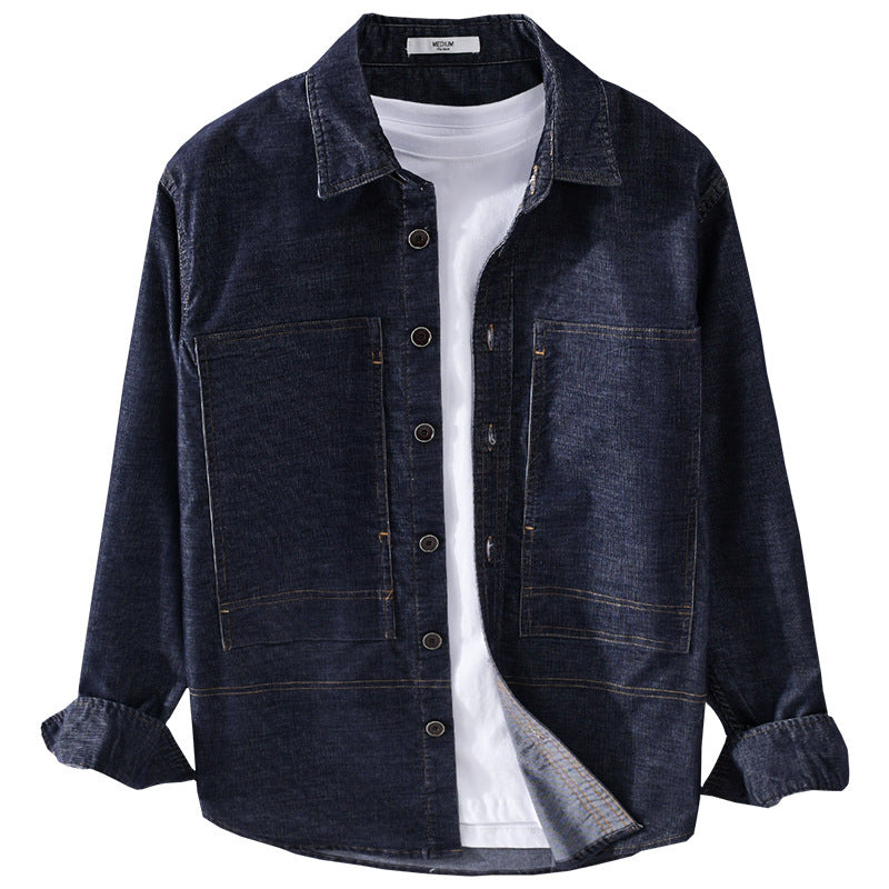 Herren Strukturierte Denim-Twill-Überhemdjacke mit großen aufgesetzten Taschen Nord Taschen