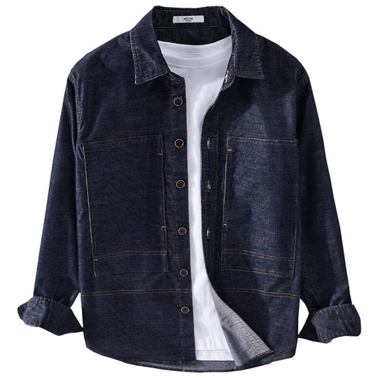 Herren Strukturierte Denim-Twill-Überhemdjacke mit großen aufgesetzten Taschen Nord Taschen