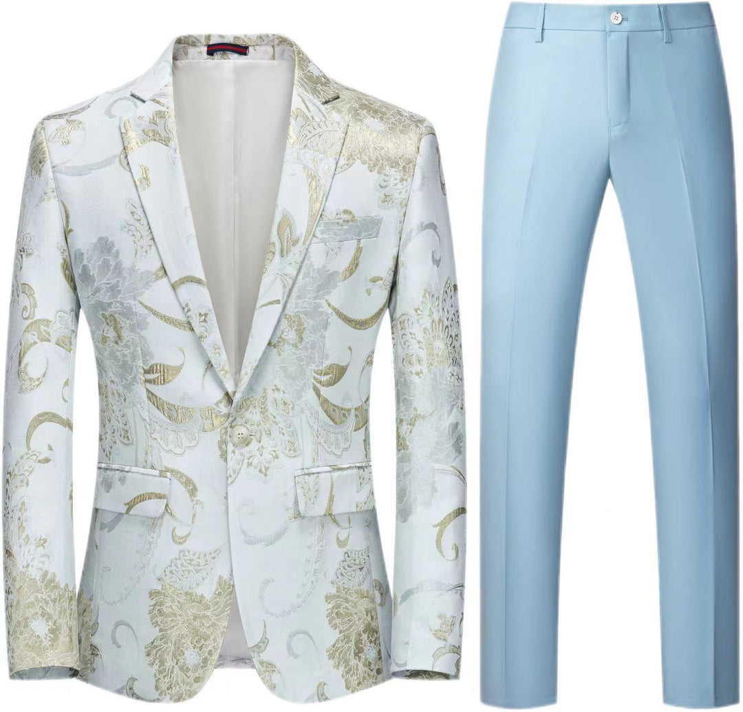 Damen Zweiteiliges Satin-Jacquard-Sakko mit floralem Muster und taillierter Passform sowie Slim-Fit Anzughose Nord Taschen