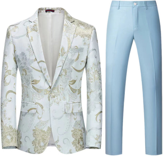 Damen Zweiteiliges Satin-Jacquard-Sakko mit floralem Muster und taillierter Passform sowie Slim-Fit Anzughose Nord Taschen