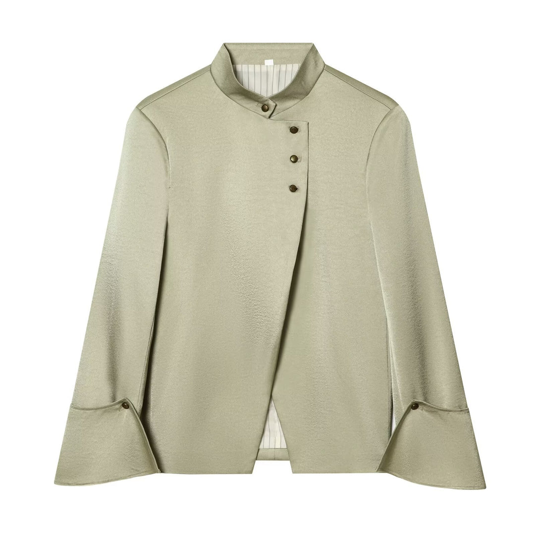 Damen Asymmetrischer Cape-Mantel mit Stehkragen und Zierknopfleiste Nord Taschen
