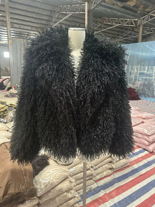 Damen Kurzboxiger Kunstpelz‑Bolero mit langflorigem Hochflor und voluminösem Schalkragen Nord Taschen