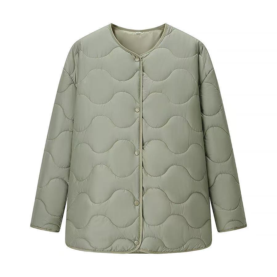 Damen Oversize-Steppjacke ohne Kragen mit Druckknopfverschluss und abgerundetem Saum Nord Taschen