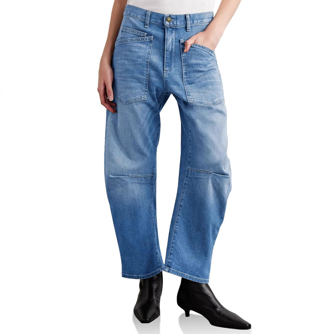 Damen lässige Canvas-Hose mit hohem Bund, weitem Bein und aufgesetzten Taschen Nord Taschen