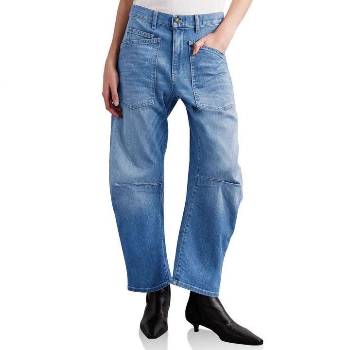 Damen lässige Canvas-Hose mit hohem Bund, weitem Bein und aufgesetzten Taschen Nord Taschen