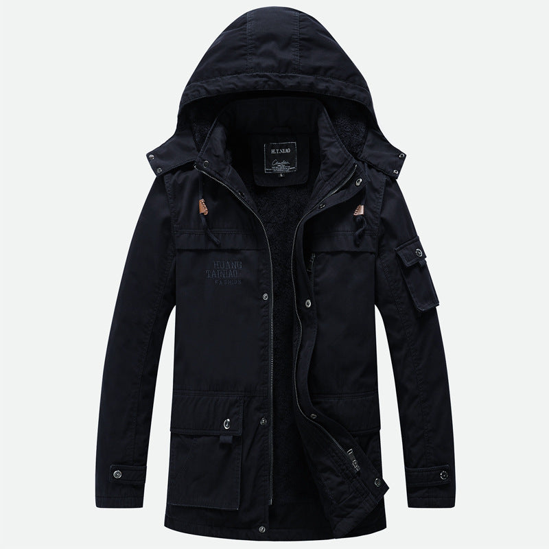 Herren Canvas-Militärparka mit Teddyfutter, Kapuze und multifunktionalen Taschen Nord Taschen