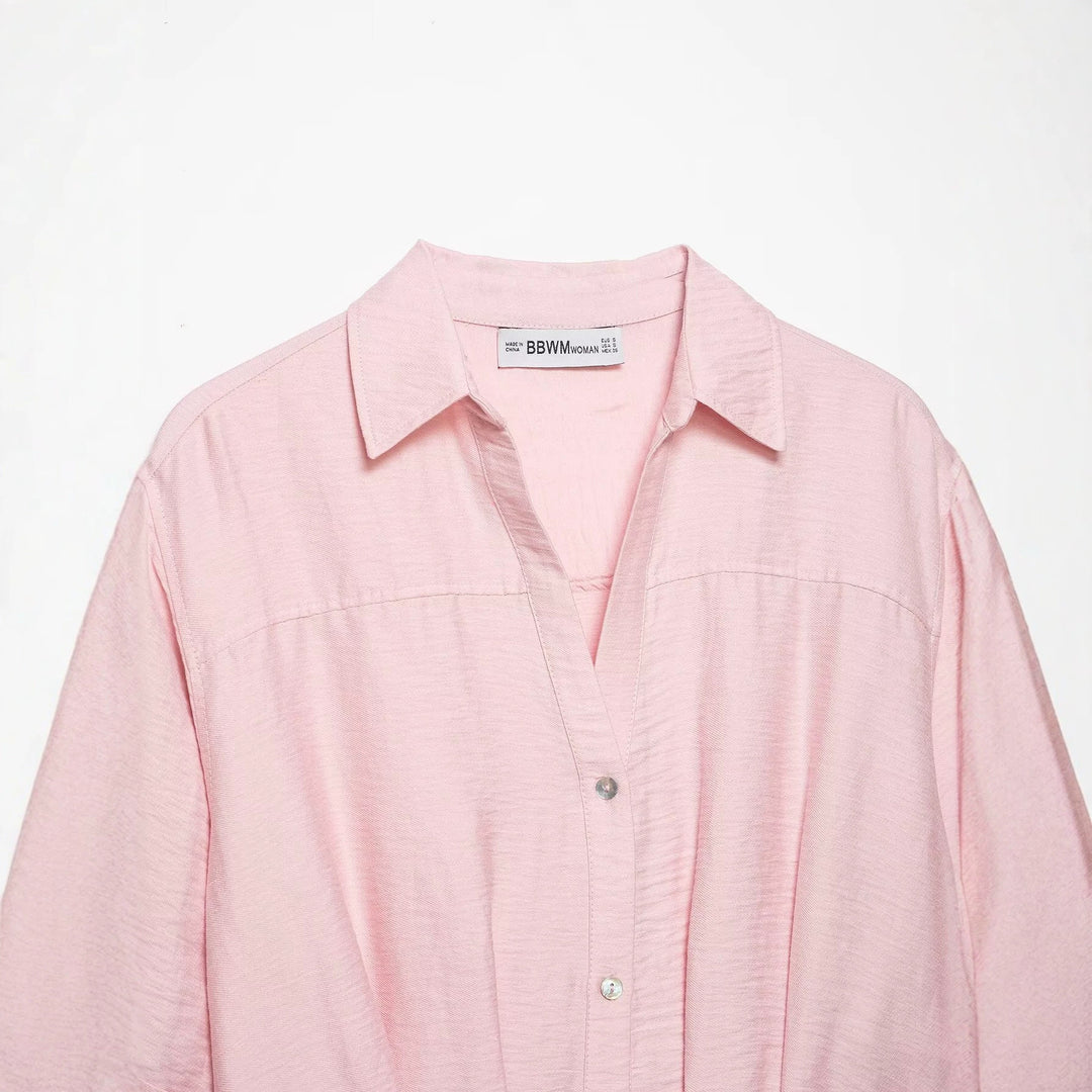 Damen Kastige Cropped-Bluse mit Hemdkragen, verkürztem Saum und Aufrollärmeln Nord Taschen