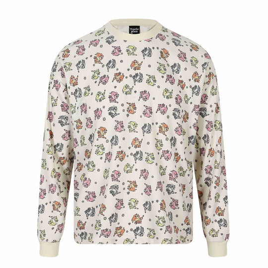 Damen Waffel‑Thermalshirt mit verspieltem Allover‑Print und geripptem Rundhals Nord Taschen