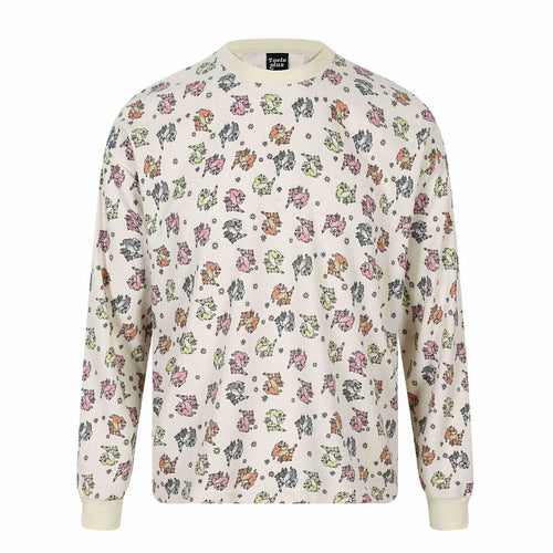 Damen Waffel‑Thermalshirt mit verspieltem Allover‑Print und geripptem Rundhals Nord Taschen