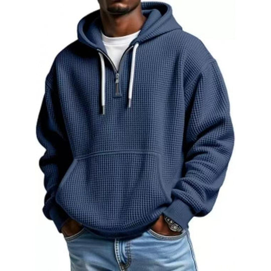 Herren Waffelstruktur-Hoodie mit halbem Reißverschluss und Kängurutasche Nord Taschen