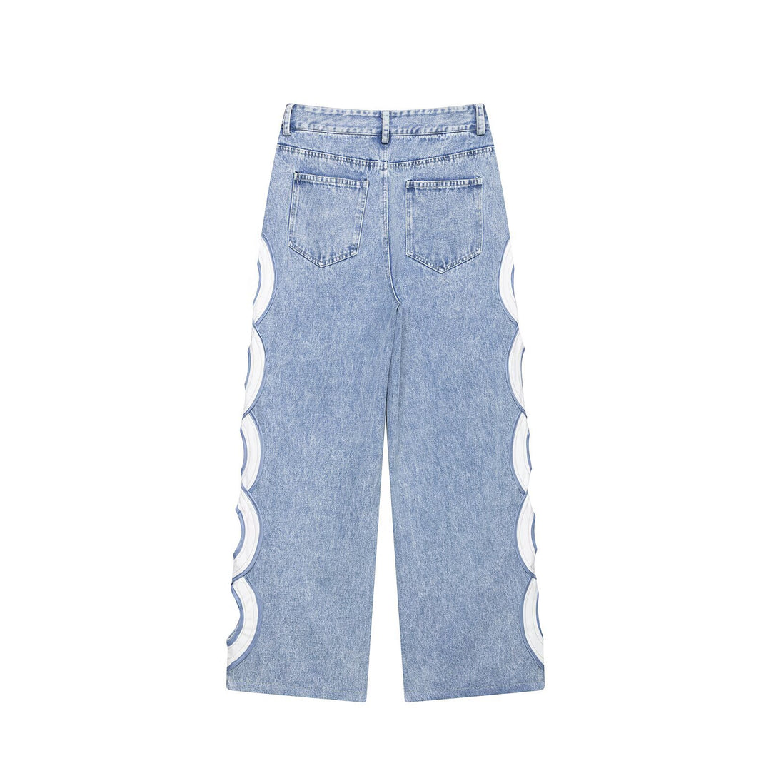 Damen High-Waist-Jeans mit ausgestellter Weitbein-Silhouette und seitlichen Kreis-Applikationen Nord Taschen