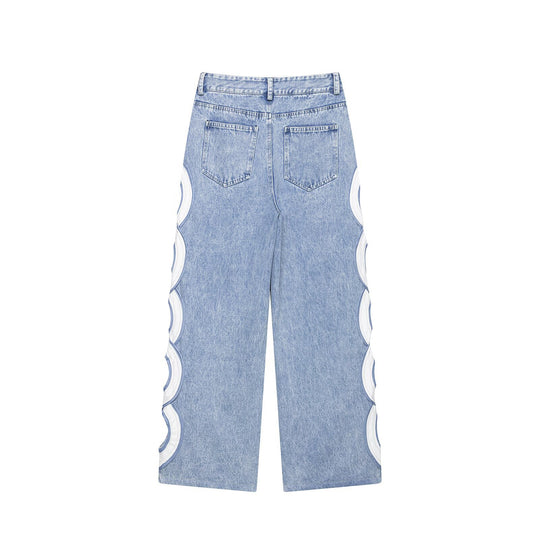 Damen High-Waist-Jeans mit ausgestellter Weitbein-Silhouette und seitlichen Kreis-Applikationen Nord Taschen