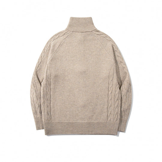 Unisex Boxy-Zip-Strickjacke mit Stehkragen, Zopfmusterärmeln und gerippten Abschlüssen Nord Taschen