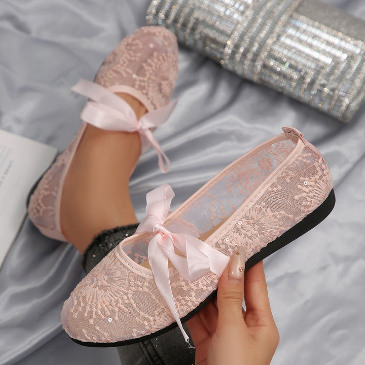 Damen Elegante Spitzenschuhe mit dekorativen Schleifen und funkelnden Akzenten