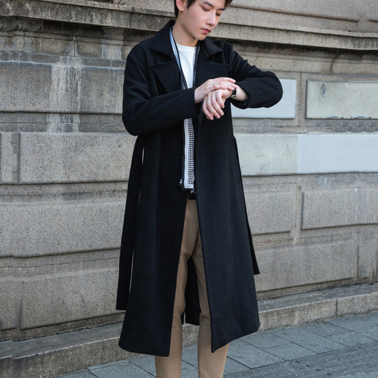 Herren Maxilanger Wollmix-Übermantel mit minimalistischer Silhouette und verdeckter Knopfleiste Nord Taschen
