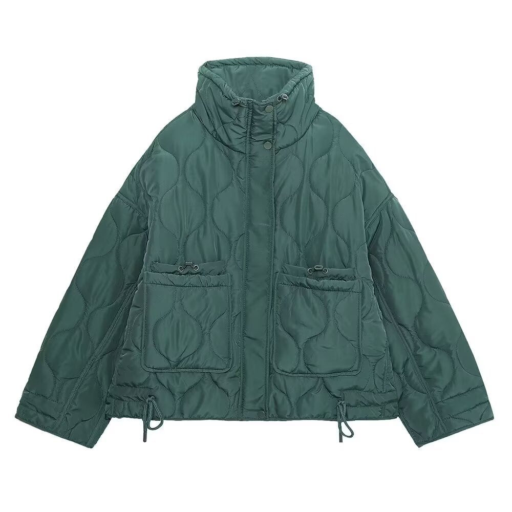 Damen Steppjacke mit Stehkragen Oversize-Kurzjacke mit Kordelzug Nord Taschen