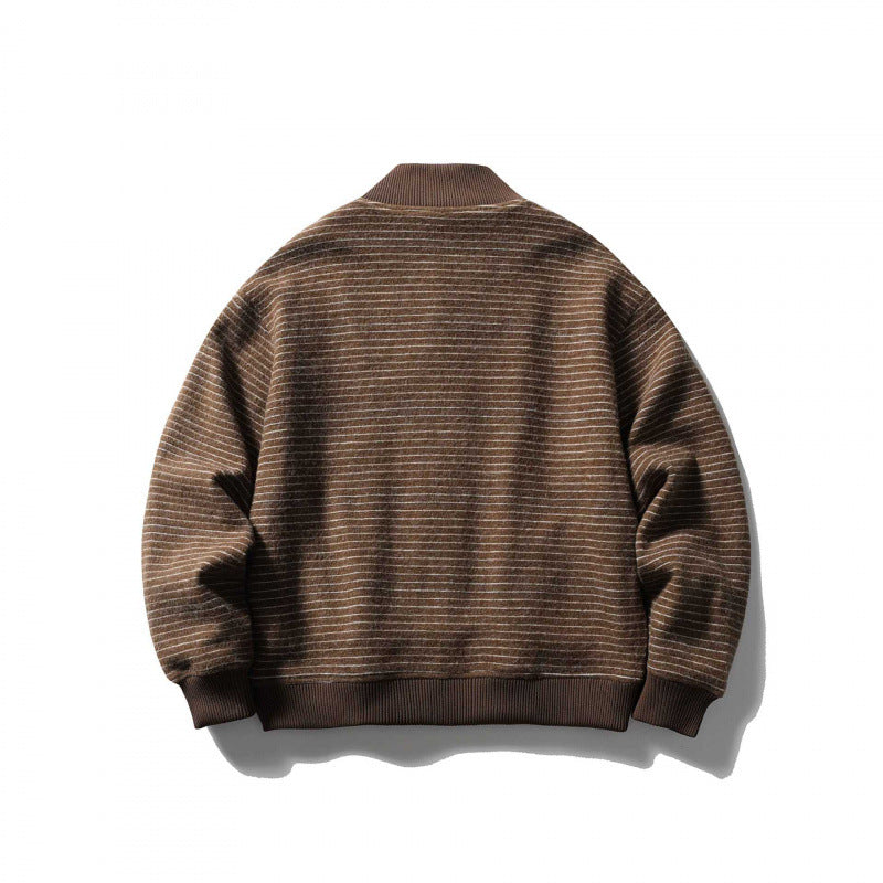 Unisex Kastenförmige Strickjacke im Blousonstil mit Stehkragen und Knopfleiste Nord Taschen