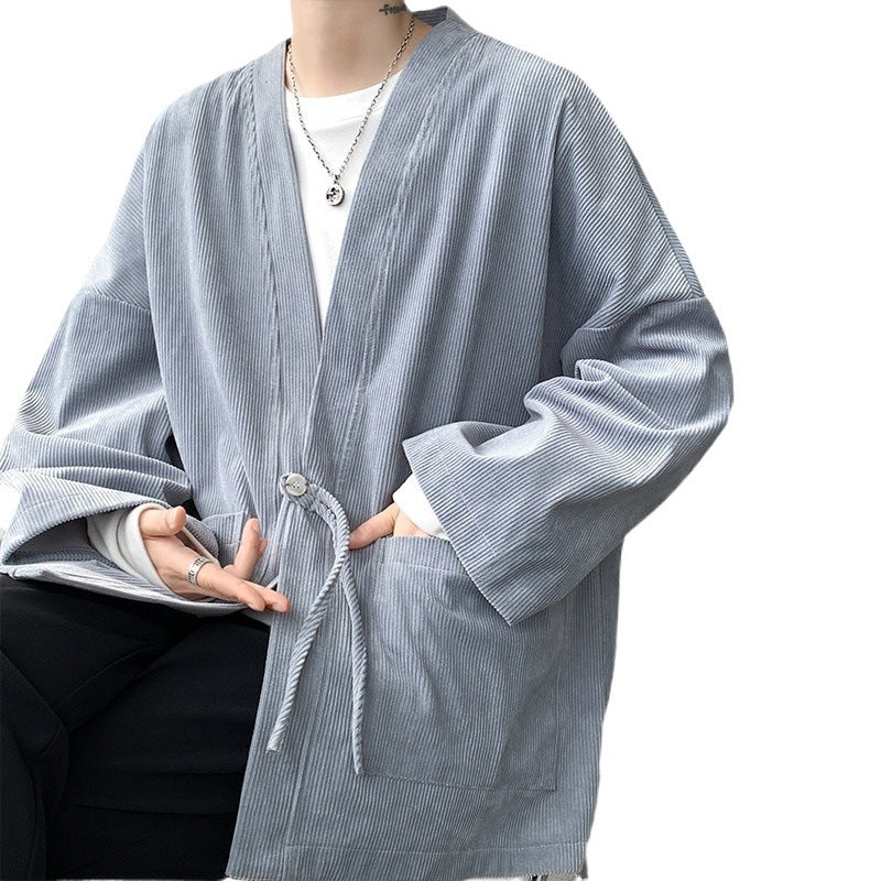Herren oversized Cord-Kimono-Cardigan mit Kordelzug, aufgesetzten Taschen und Tropfenärmeln Nord Taschen