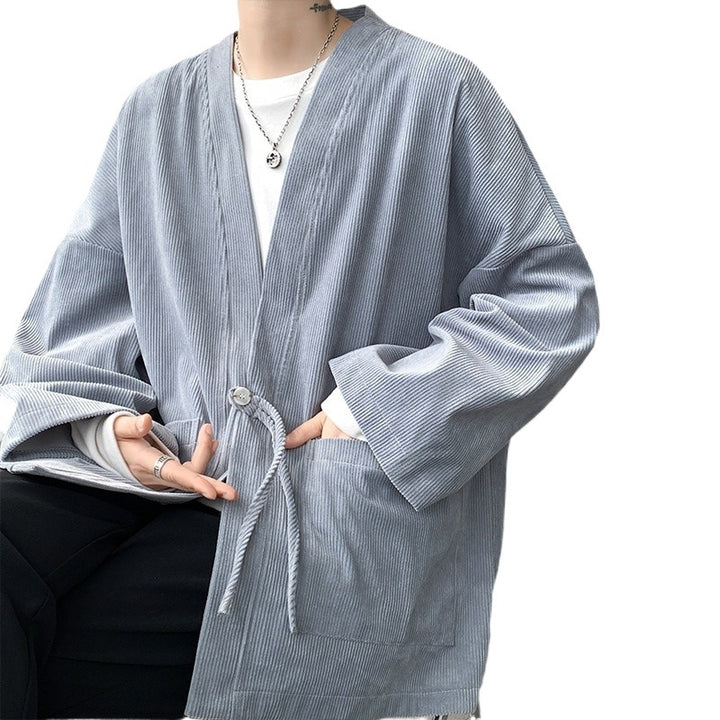 Herren oversized Cord-Kimono-Cardigan mit Kordelzug, aufgesetzten Taschen und Tropfenärmeln Nord Taschen